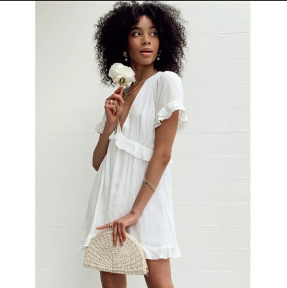 Show me your MuMu Virginia mini flowy ruffle dress w/ speckled dots in white - Picture 12 of 12